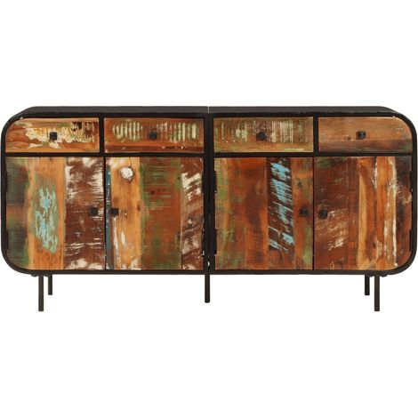 Buffet 140x35x70 bois massif de récupération et métal (1/5)