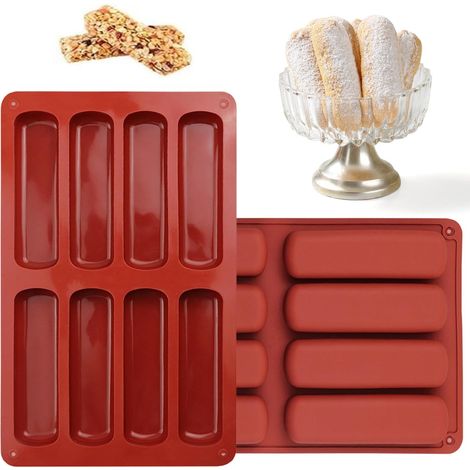 Moldes de silicona para barras de cereales (2 piezas), rectangulares, antiadherentes, de 8 cavidades, para pan, pasteles, chocolate, granola y galletas.