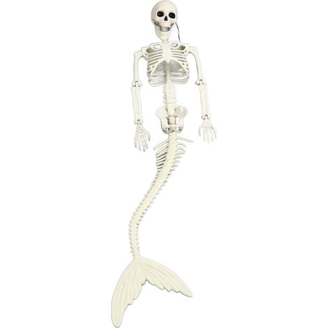 Décorations d'Halloween pour l'extérieur : sirène squelette grandeur nature, articulations mobiles et articulées, accessoires réalistes pour le corps entier. (1/5)