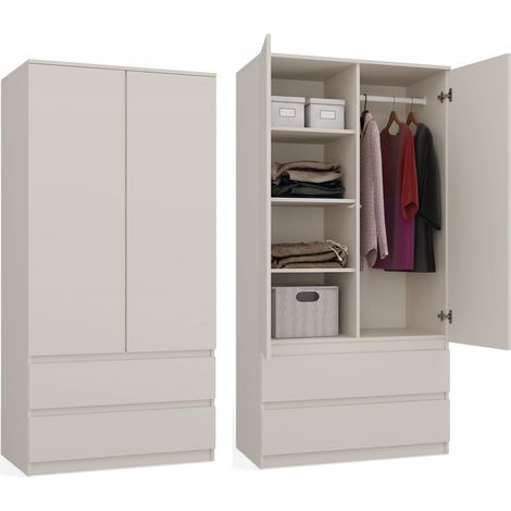 Armadio per bambini: 2 cassetti, 2 ante, Cashmere, 50 x 180 x 90cm