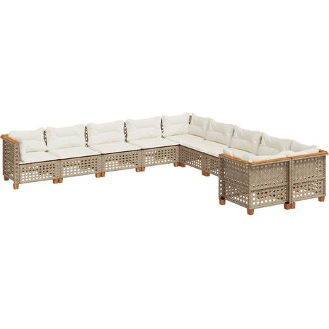 vidaXL Set Divano da Giardino 10 pz con Cuscini Beige in Polyrattan (1/5)