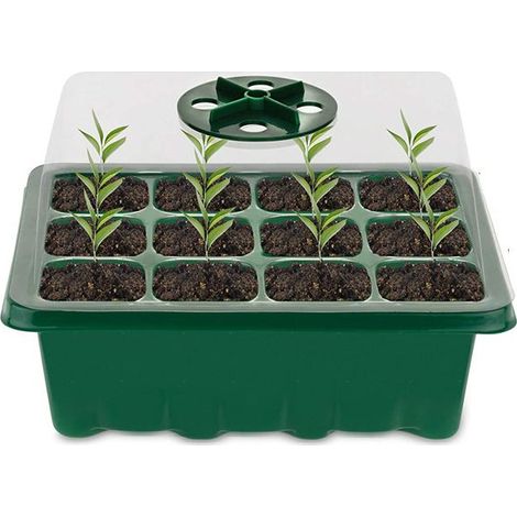 Bac à semis, Germination à 12 cellules Serre Interieur Plateaux de Culture, Serre Intérieure Pépinière Boîte Propagateur Jardin, Bac Culture avec Couvercle et Ventilation (1/5)