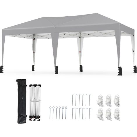 Gazebo pop-up portatile da esterno con borsa con ruote per campeggio 12 picchetti, Tenda pieghevole 590x300 cm Grigio (1/4)