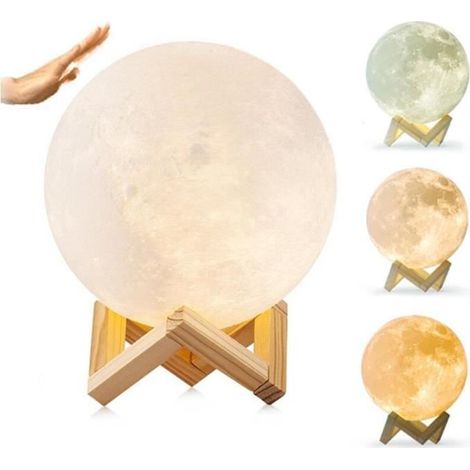 Veilleuse bébé,lampe lune avec support en bois,veilleuse de chambre contrôle tactile,Lampe de Chevet de Chambre,pour Salon,Café,Noël (1/4)