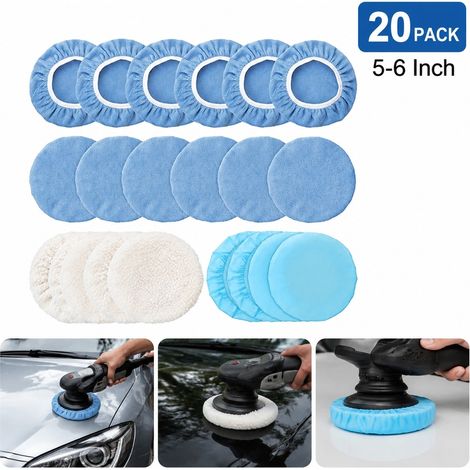 Lot de 20 housses de tampons de polissage en microfibre pour polisseuse automobile, 5-6 pouces, variées pour le detailing automobile et le polissage domestique. (1/5)