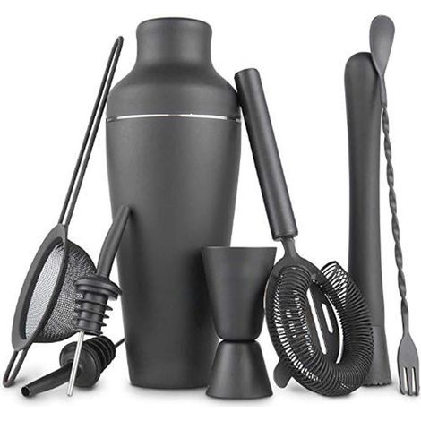 Juego de coctelería de bar, coctelera de 600 ml para mezclar bebidas, juego de 8 piezas, ideal como regalo para bartenders, coctelera negra. (1/5)