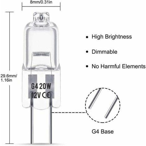 G4 12V 20W Halogenlampe – Warmweiß 3000K – Helligkeit 350lm – Dimmbar – 10er-Pack – 2000 Stunden Lebensdauer (1/4)