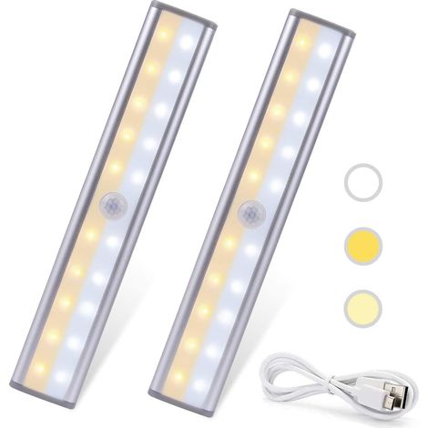 Veilleuse Lampes 20 LED de Placard-2 Modes d’éclairage Portable Sans Fil,Lampes Rechargeable USB,Aimanté,Lumière-Détecteur de Mouvement,à Armoire,Cuisine,Escalier,Couloir,Chambre (2pcs) (1/4)