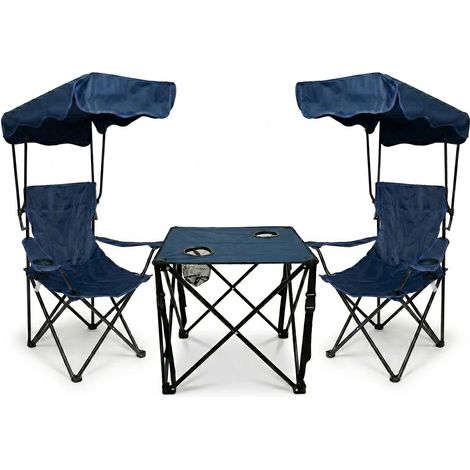 Set Outdoor Blu Kit 2 Sedie da Campeggio con Parasole Regolabile e Tavolino Pieghevole Portabicchieri in Tessuto Oxford 600D Acciaio per Spiaggia Pesca e Montagna