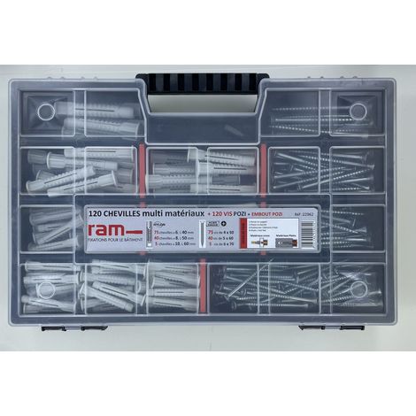MALLETTE 120 CHEVILLES +120 VIS POZI + EMBOUT POZI