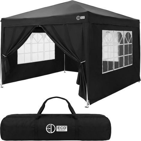 ECD Germany Carpa Plegable 3x3 m para Exteriores, Impermeable y Resistente al Viento, Pergola de Jardín, Cenador con 4 Paredes Laterales, Gazebo Negro, Altura Regulable, para Eventos, Playa y Camping (1/5)