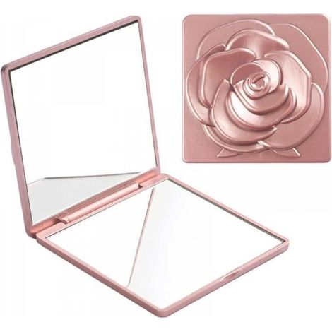 Magnifique petit miroir de poche carré, miroir de maquillage portable, miroir carré double face, miroir de voyage pliable, miroir de sac à main (rose) (1/5)