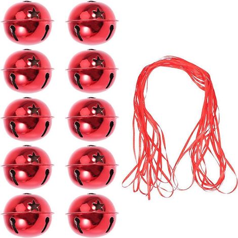 11 clochettes de Noël miniatures brillantes en forme d'étoile à cinq branches, faites à la main (10 clochettes rouges de 5 cm + ruban de 10 m)-5X5CM-Red (1/2)