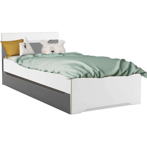 Cama Con Cajón Genius Habitación Dormitorio Juvenil Color Blanco Y Gris Infantil Estilo Moderno 90x200 cm (1/4)