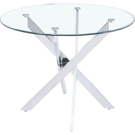 Table à manger ronde JESSICA TRANSPARENT chrome 100 cm 4 couverts
