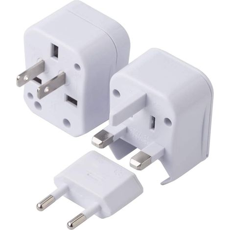 Travel Adapter – Universal International Power Plug Adapter – 3-in-1 Tips – 220V (White) (1/4)