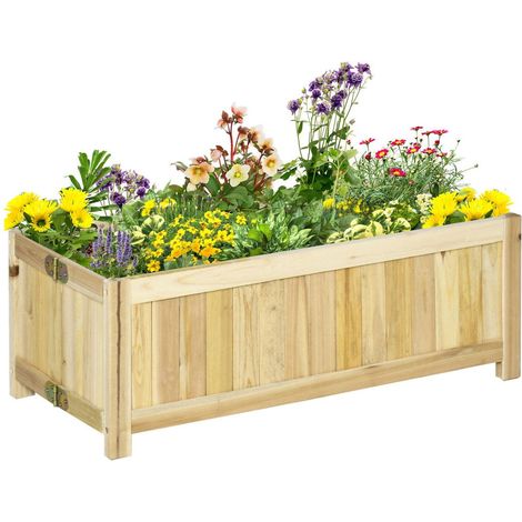 Jardinière sur Pied Pliable bac à Fleurs dim. 70L x 30l x 25H cm Corps Aspect Lattes Bois Sapin pré-huilé (1/3)