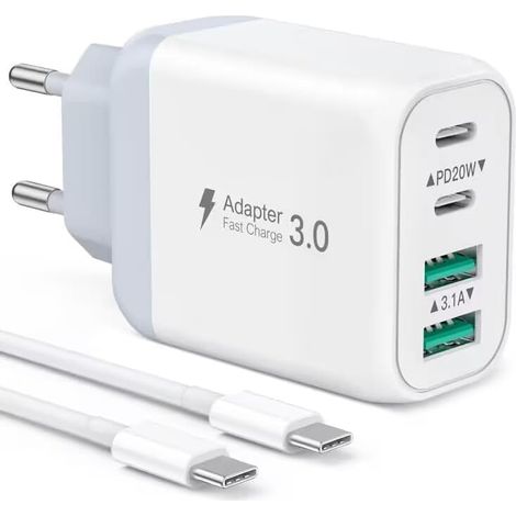 Cargador rápido JSSEVN de 40 W con puerto USB-C PD y adaptador de corriente QC de 4 puertos con cable de 1 m - Para iPhone 15 Series y Samsung Galaxy S23 (1/5)