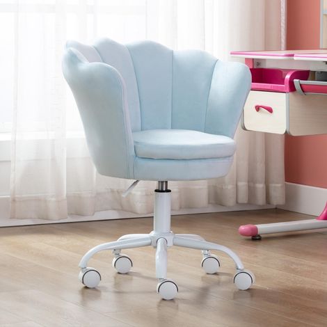 Wahson Silla de Escritorio Infantil en Terciopelo Silla de Trabajo Giratoria con Respaldo de Pétalos Ajustable en Altura para Niños Estudio, Azul