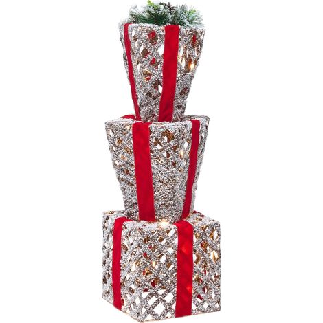 Scatole regalo decorative natalizie bianche con fiocchi e luci LED bianco caldo per interni Humppila (1/5)