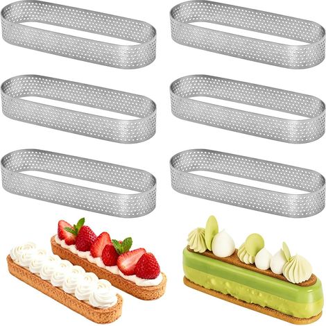 Pastry Circle, 6 Pieces Perforated 430 Stainless Steel Oval Shaped Tart Circles, Verdicktes, Hochtemperaturbeständiges, Tart Circles for Mousse Cakes Pizzas Muffins (13 x 4.3 x 2 cm) (1/5)