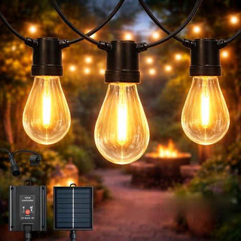 Guirlande lumineuse LED solaire d'extérieur 6,5 m, lumière chaude 2700K, 10 ampoules, étanchéité IP54, décoration de jardin, patio, façade, terrasse (1/5)