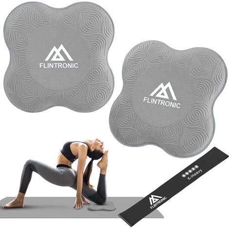 Yoga Knee Pads, 2-Piece Yoga Mat Set, Non-Slip Yoga Mats 20 x 20 cm, Yoga Cushion to Protect Knees, Hands, Wrists and Elbows, with Resistance Band (1/5)