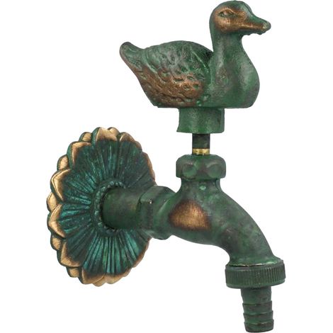 tecuro Nostalgie-Auslaufventil ENTE mit Ø 80 mm Wandrosette, Messing patiniert (1/3)