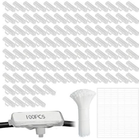 Lot de 100 étiquettes de câble avec 100 serre-câbles, réutilisables, étiquettes de câbles blanches pour le marquage des câbles (1/5)