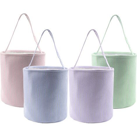 Set mit 4 Handkörben — Gestreifte Seersucker-Körbe (22 × 24 cm) — Aufbewahrungs- und Dekorationskörbe (1/5)