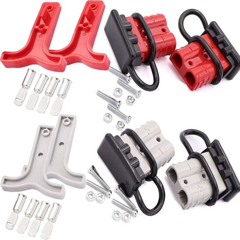 50A Connecteur de Batterie 600V Batterie à Connexion Rapide Batterie Déconnexion Rapide pour Voiture Van Les Modes Moto(4 PCS)(Gris Rouge (1/5)
