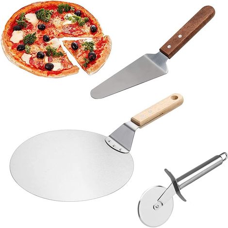 3 pièces à pizza en acier inoxydable pelle, coupe à pizza en acier inoxydable, roue à pizza en acier inoxydable, ensemble de pizza (1/5)