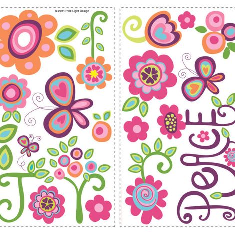 Stickers - Fleurs Fuchsias Vertes - Hauteur 45,7 cm (1/3)