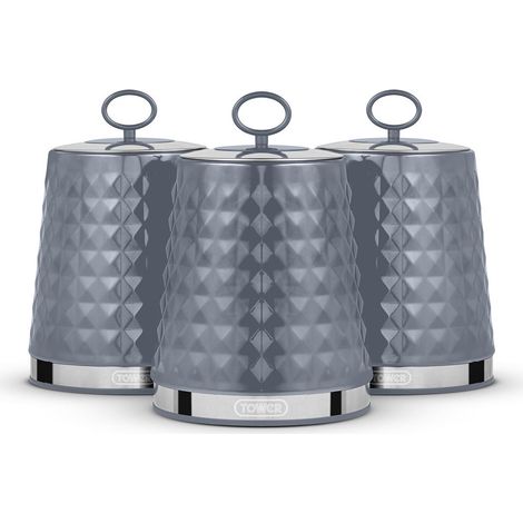 TOWER Solitaire Set of 3 Canisters, Stainless Steel, Grey T826207GRY (1/5)