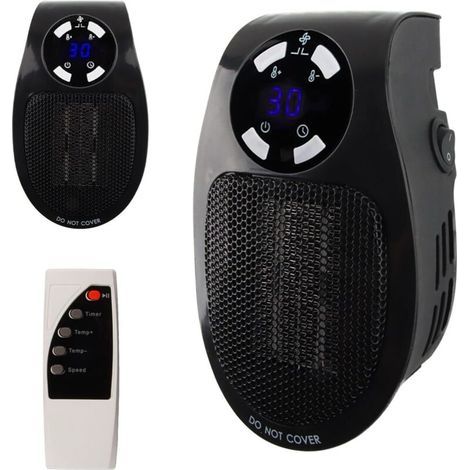 [JAMAIS UTILISÉ] Mini radiateur électrique, radiateur mural avec télécommande, radiateur électrique 500 W à deux vitesses, thermostat et minuterie,noir (1/4)