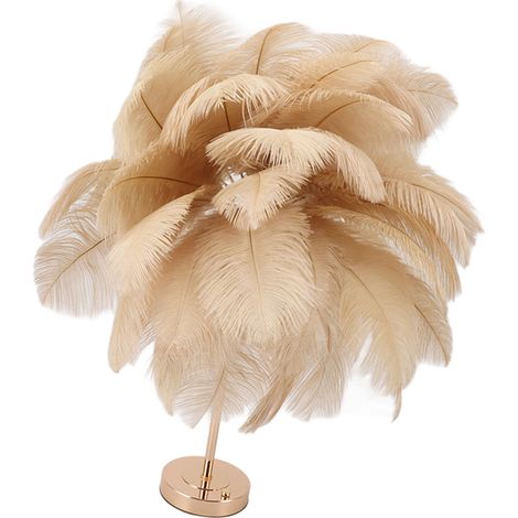 Lampe de table rechargeable en plumes d'autruche, lampe de chevet moderne et romantique, lumière beige clair.
