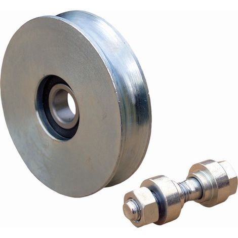 Deco Fer Forge – Roue de portail coulissant 60mm – Gorge ronde 16mm – Charge max 100kg – Acier – Axe de fixation inclus