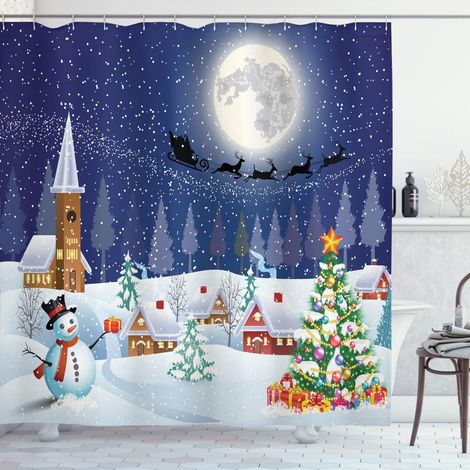 Weihnachtlicher Duschvorhang, Badezimmer-Dekorationsset aus Stoff mit (1/3)
