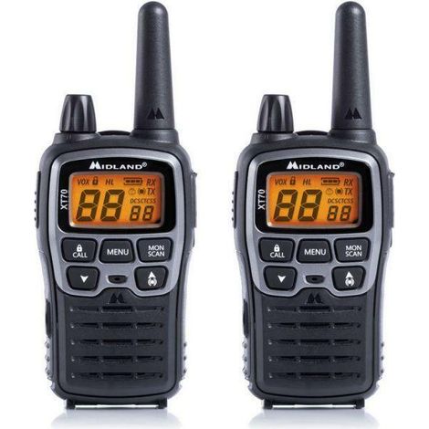 Midland C1180 XT70, Radio Dual Band Ricetrasmittente Professionale Walkie Talkie Ricarica Rapida, Formato 69 LPD e 24 PMR446 senza licenza, Raggio 12 km, 38 Toni, 83 Codici
