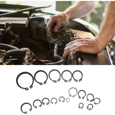 Kit de 225 circlips en acier au carbone noirci avec trou pour tige (1/5)