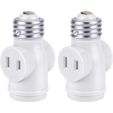 Adaptateur de douille polarisée homologué E26 vers 2, ampoule standard (moyenne) porte-lampe E26 vers 2 mâchoires pour répartiteur de prise, blanc, pack 2 (1/3)