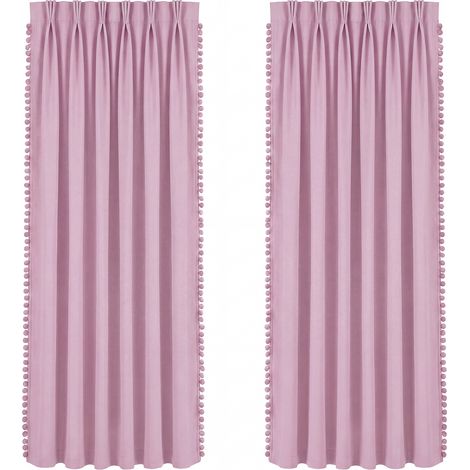 Marlow Pink Pom Pom Curtains for Nursery Baby Girls Room 46"x54" in Pink (1/5)