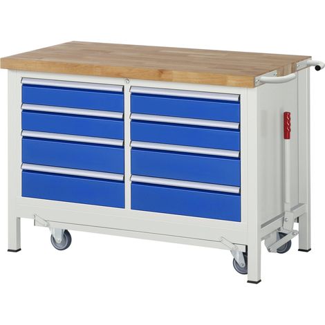 Rau Werkbank mit Fahrgestell 8477, B1250xT700xH880mm, 8x Schublade-TA (1/5)