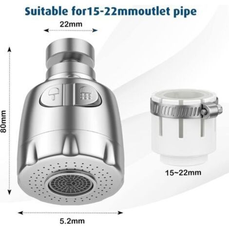 Faucet aerator, 360° swivel faucet, water-saving faucet aerator, kitchen and bathroom water-saving faucet filter regulator nozzle, silver (1/5)