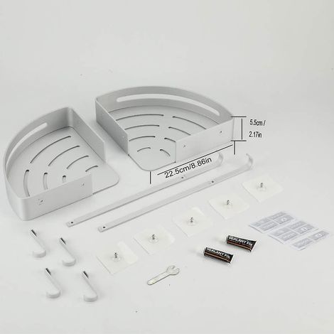 Rostfreies Eckduschregal aus Aluminium mit 2 Ablagen für Shampoo und Seife, Badezimmeraufbewahrung ohne Bohren (1/3)