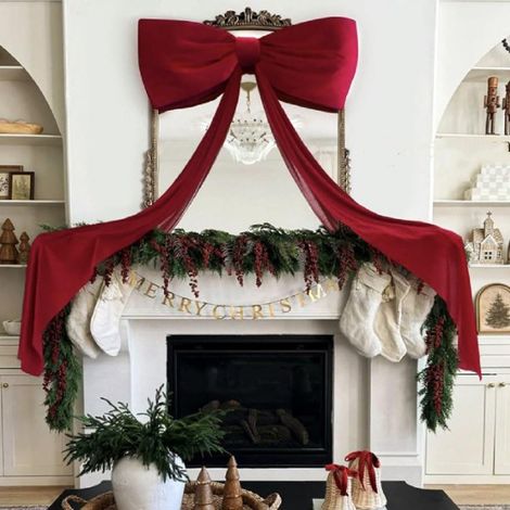 Ribbon - Bow - Velvet - 72 In - Red - Indoor Outdoor Decor - Christmas Tree Topper - Wall Mantel Window Decoration - 1 Piece (1/5)