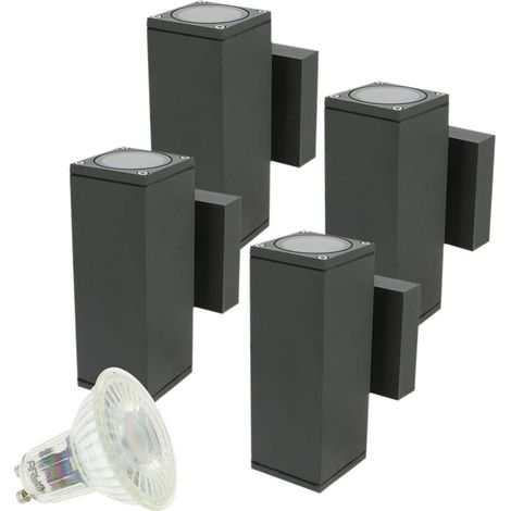 Set 4 Applique VENICE Quadrate Grigio Antracite Doppio Fascio da Esterno con 8 Lampadine LED GU10 5W  Température de Couleur: Bianco caldo 2700K