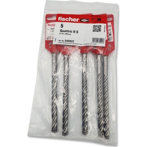 Lot de 5 - FISCHER Quattric II S Foret béton 10 mm x 165 mm - SDS - Performance optimale - Voir photos pour détails (1/5)
