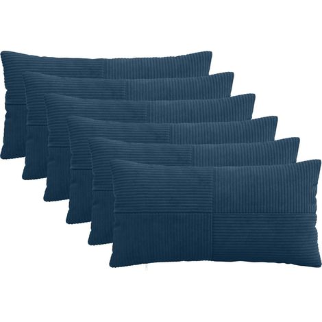 Irovami Lot de 6 housses de coussin, bleu marine, velours côtelé, 40x70 cm (1/5)