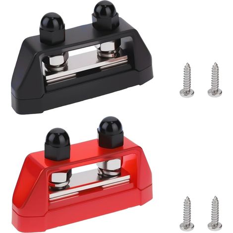 Lot de 2 barres omnibus M8 à double goujon 5/16" Bloc de distribution d'alimentation Barre omnibus à double goujon Terminal de jonction avec vis pour voiture marine bateau Rouge et noir (1/5)